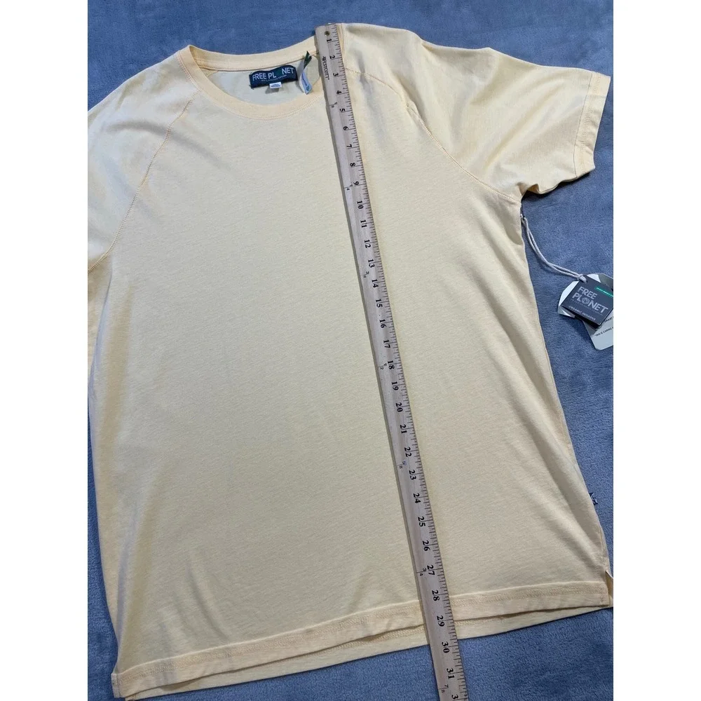 Free Planet Mens Organic Cotton T-Shirt Large Yellow Raglan Sleeve Sustainable